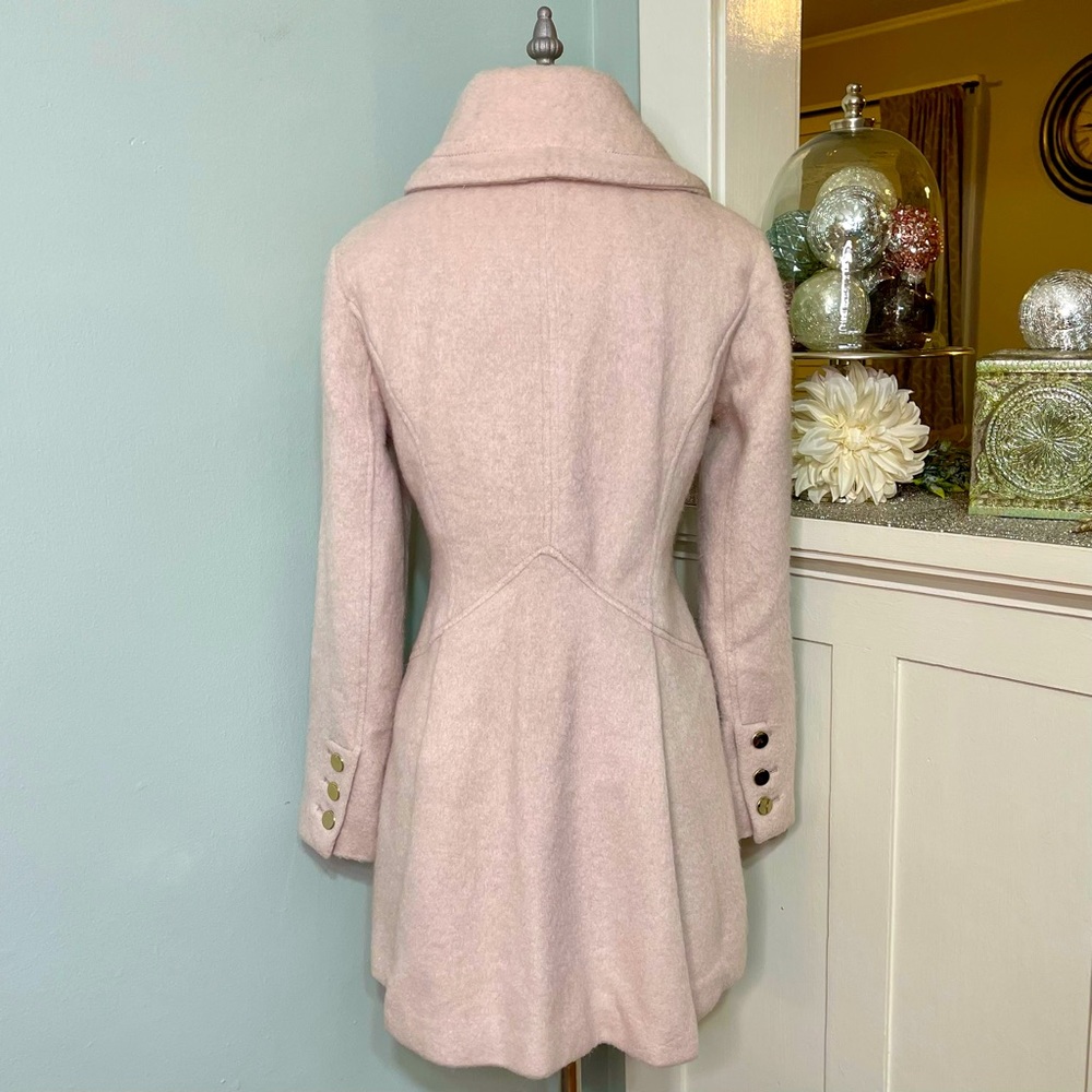 Guess Pink Boucle Double Breasted Wool Peacoat Cutaway Winter Dress Coat Medium - Picture 7 of 15